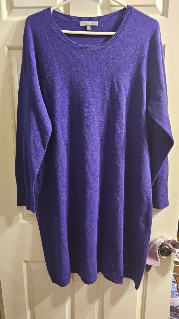 NWOT Neiman Marcus Purple Cashmere Knit Dress Long Sleeve Size 2X